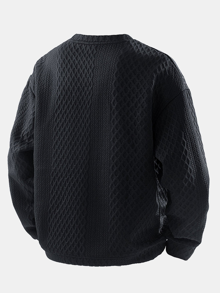 Relax Fit Geometric Jacquard Crew Neck Sweatshirt