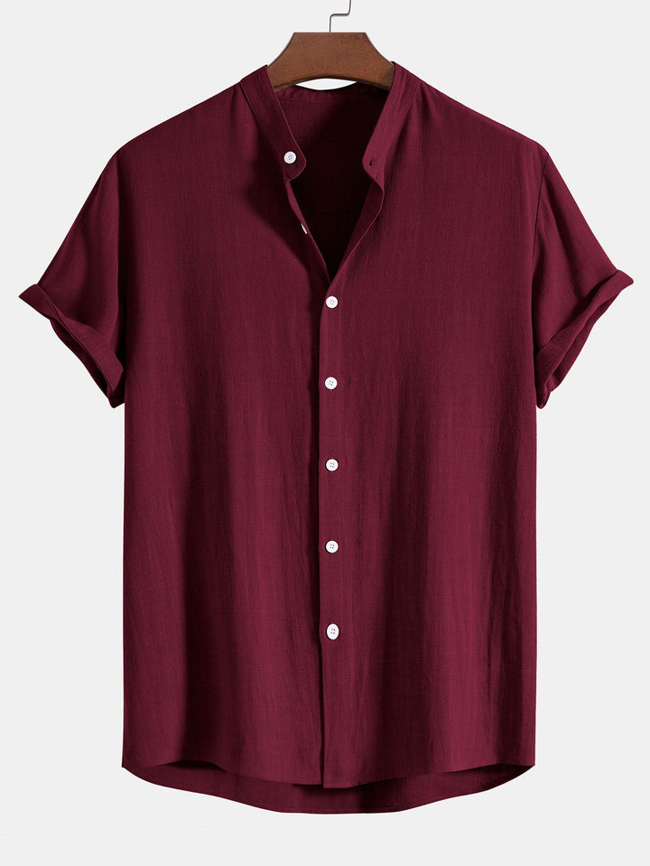 Linen And Rayon Blend Stand Collar Shirt & Straight Leg Linen Pants