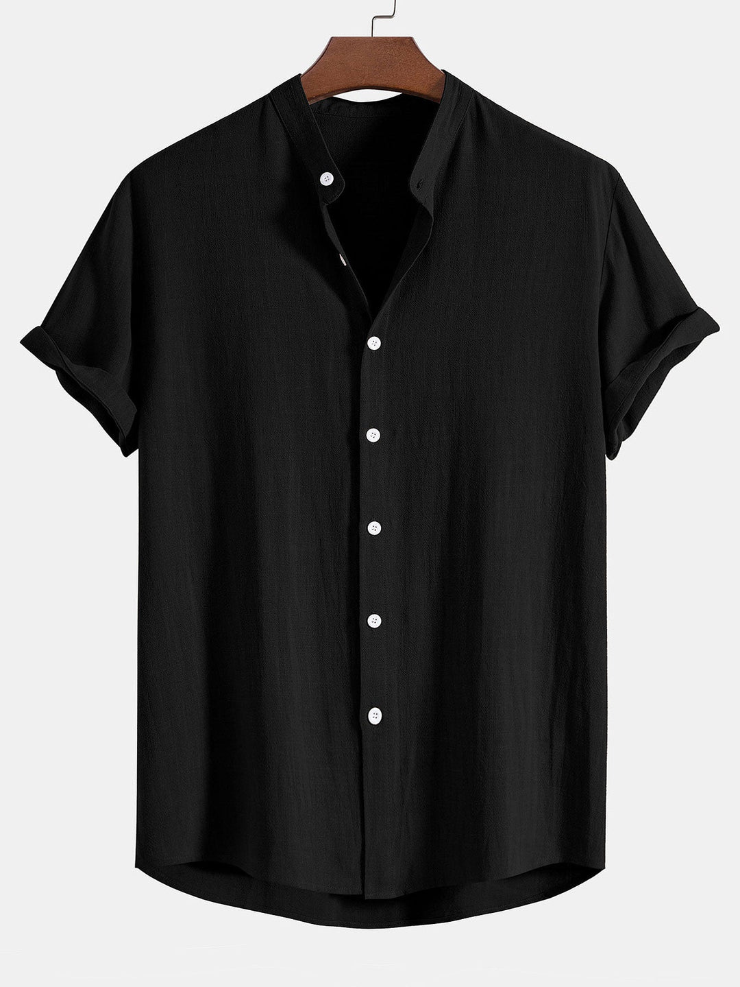 Linen And Rayon Blend Stand Collar Shirt & Straight Leg Linen Pants