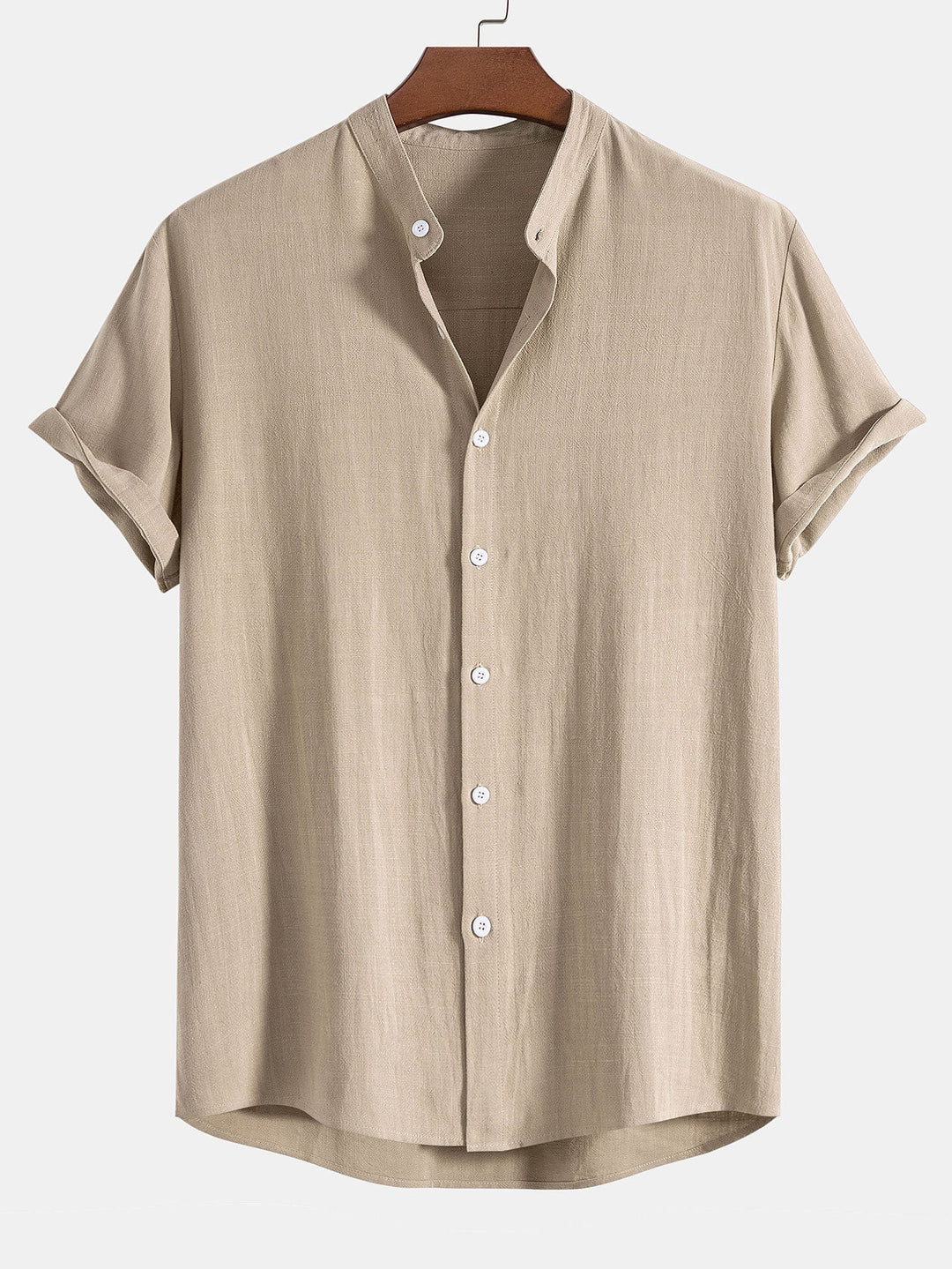 Linen And Rayon Blend Stand Collar Shirt & Straight Leg Linen Pants