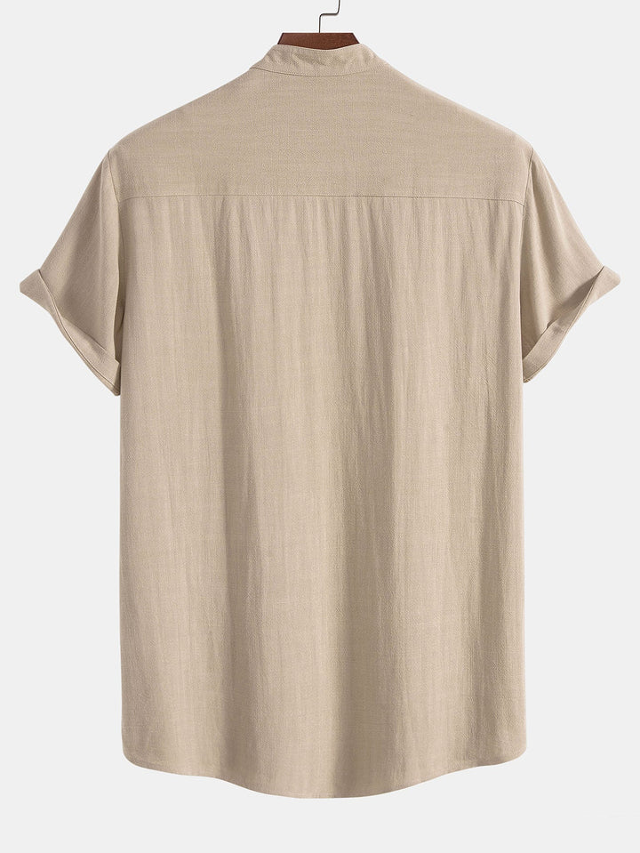 Linen And Rayon Blend Stand Collar Shirt & Straight Leg Linen Pants