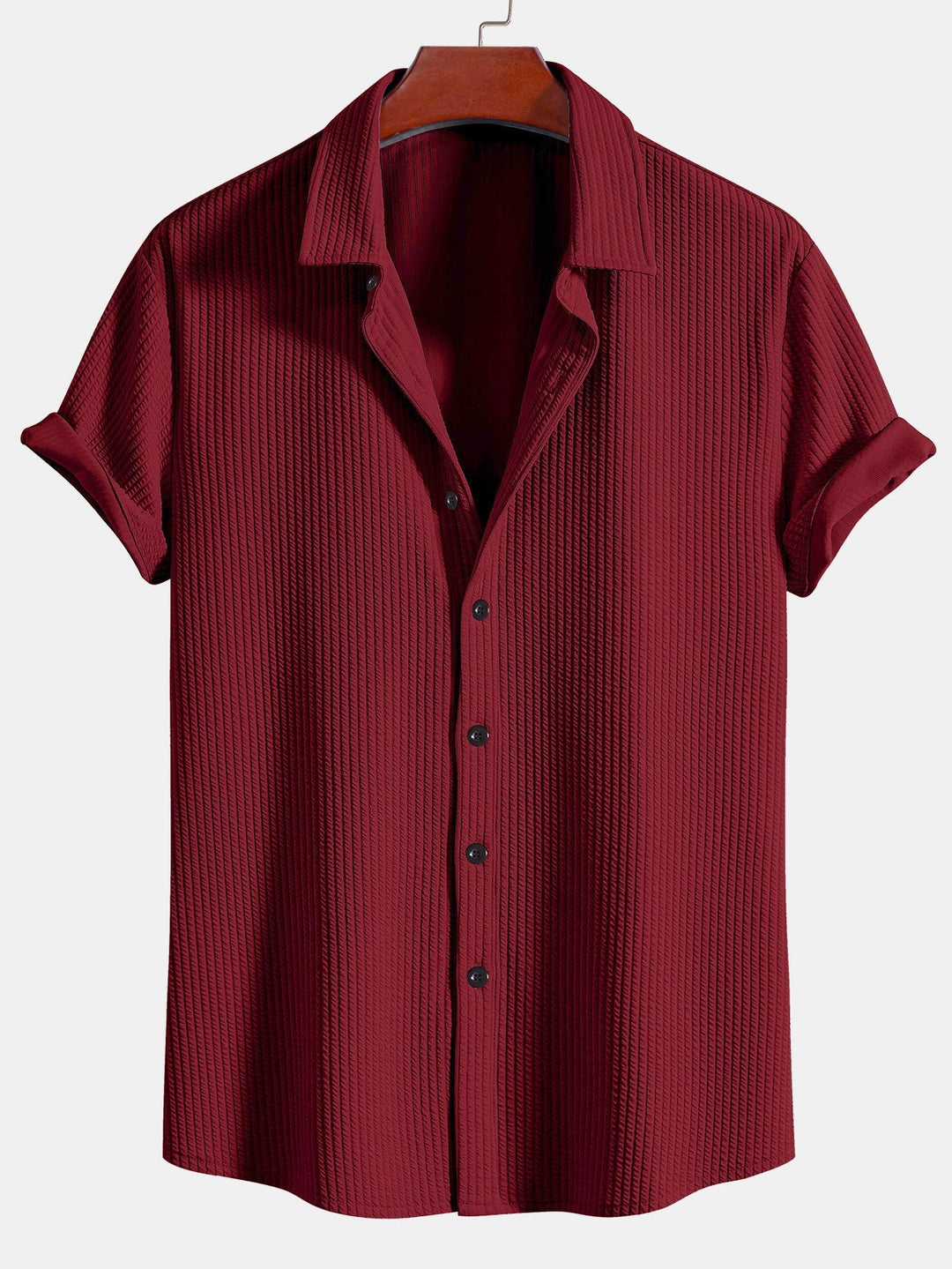 Muscle Fit Ribbed Button Up Shirt & Shorts