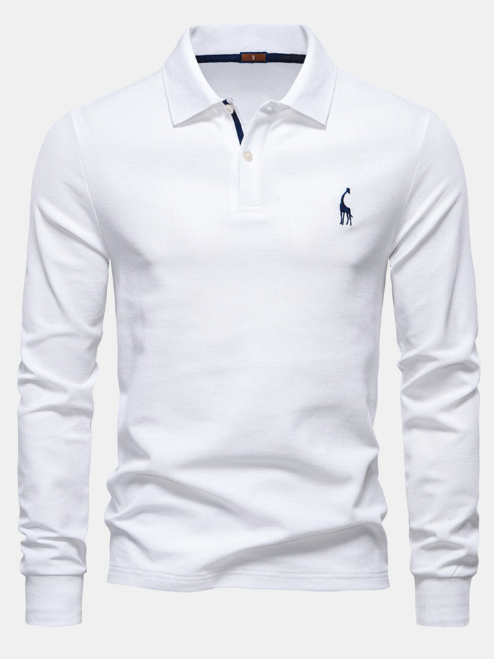 Long Sleeved Giraffe Embroidery Polo Shirt