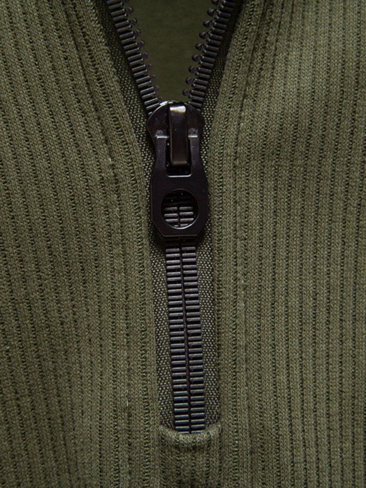 Ribbed Raglan Sleeve Quarter Zip Sweatshirt