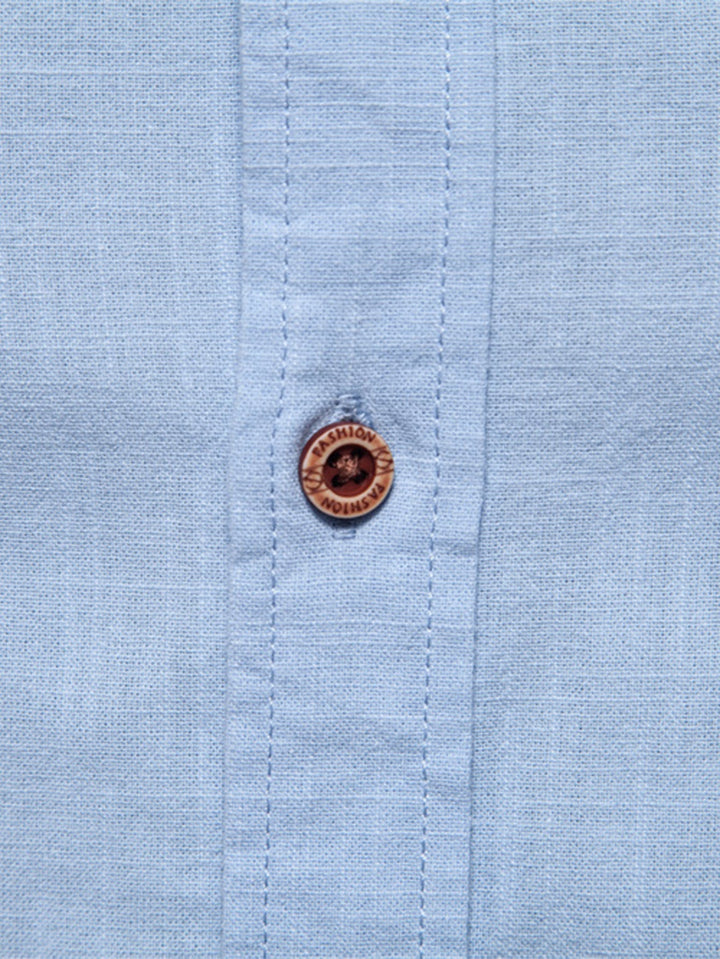 Long Sleeve Linen Look Stand Collar Shirt
