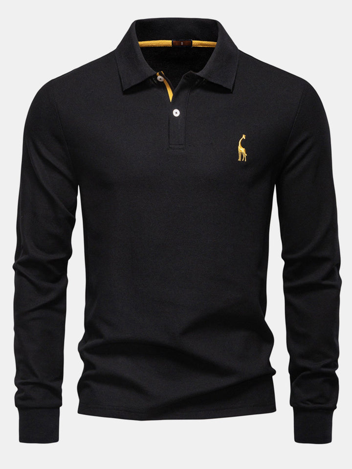 Long Sleeved Giraffe Embroidery Polo Shirt