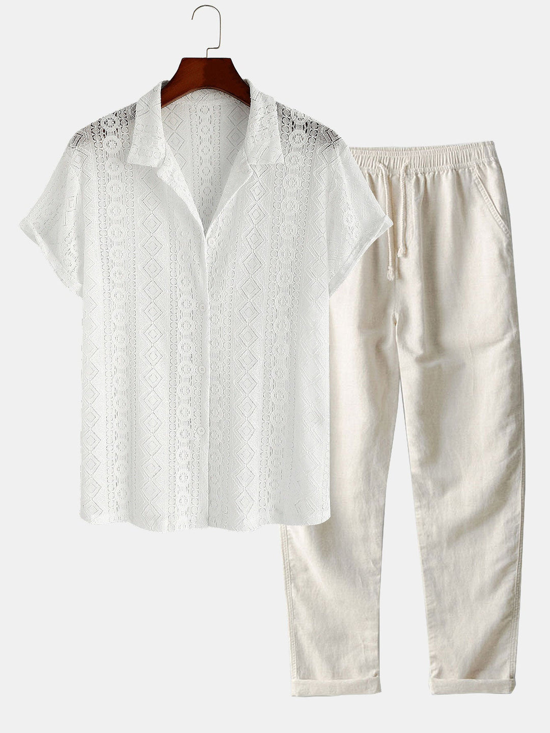 Geometry Textured Cuban Shirt & Straight Leg Linen Pants