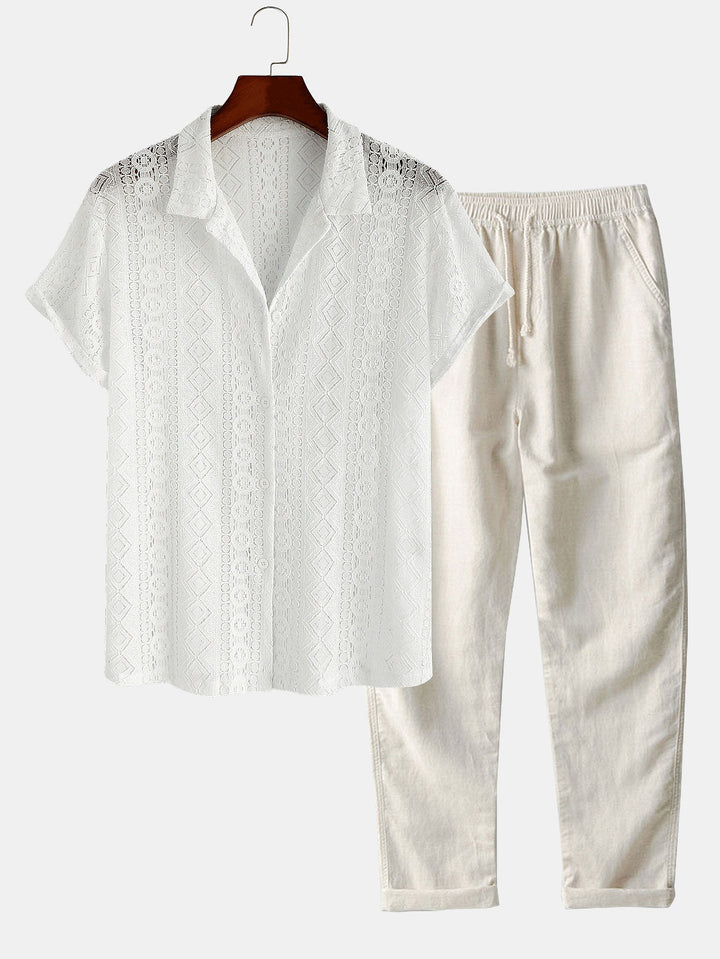 Geometry Textured Cuban Shirt & Straight Leg Linen Pants