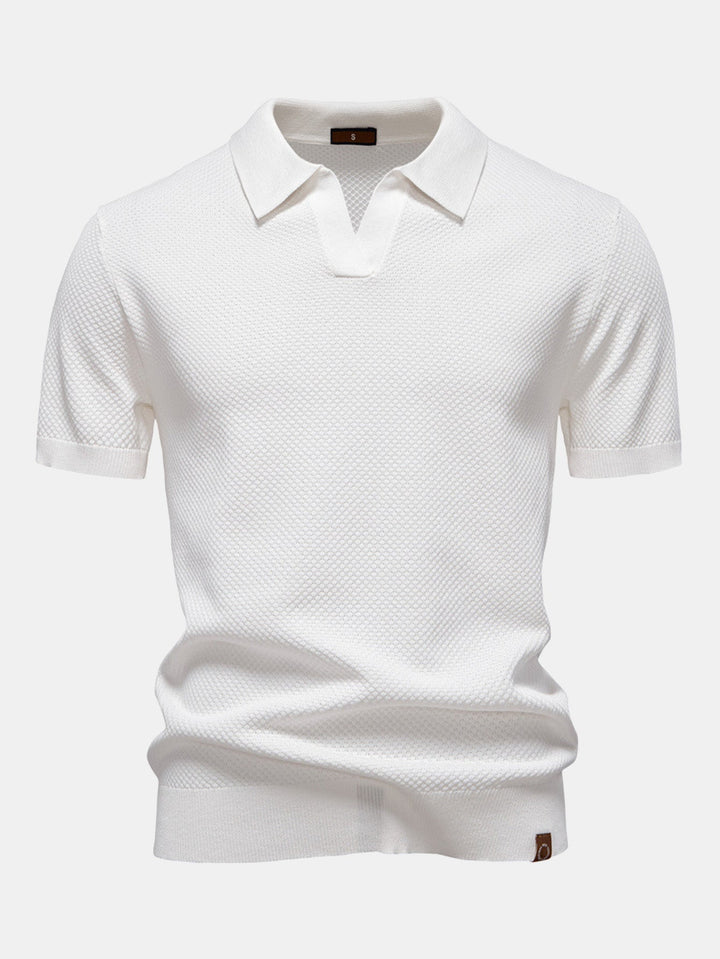 Pineapple Texture Knit V Neck Polo
