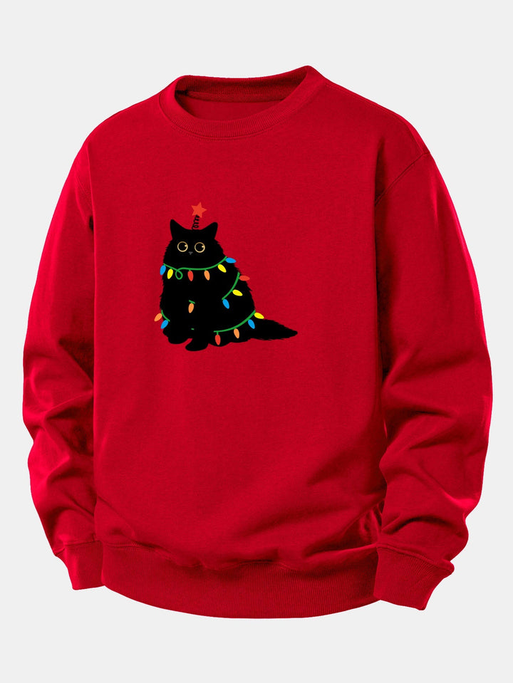 Colorful Light Black Cat Print Relax Fit Sweatshirt