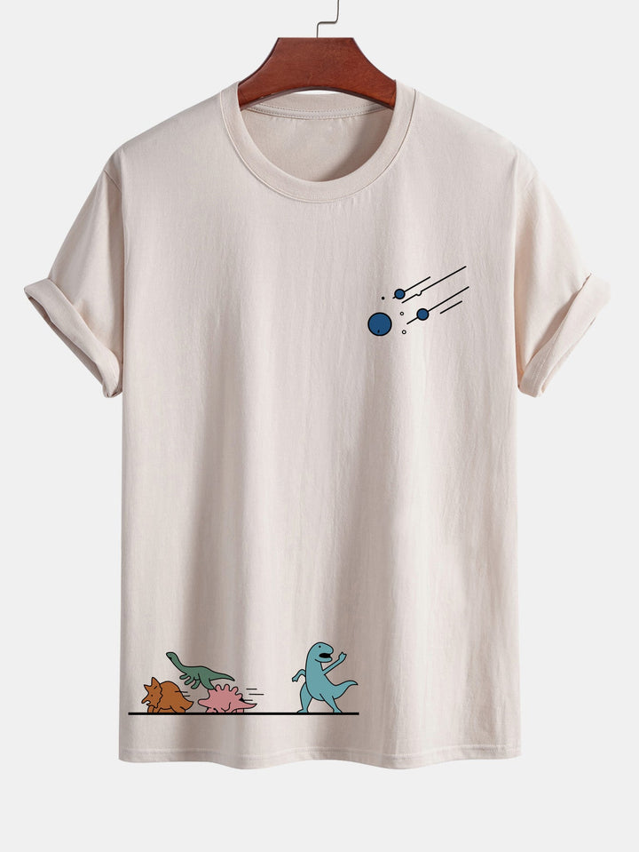 Regular Fit Dinosaurs Avoid Meteorites Print Cotton T-Shirt