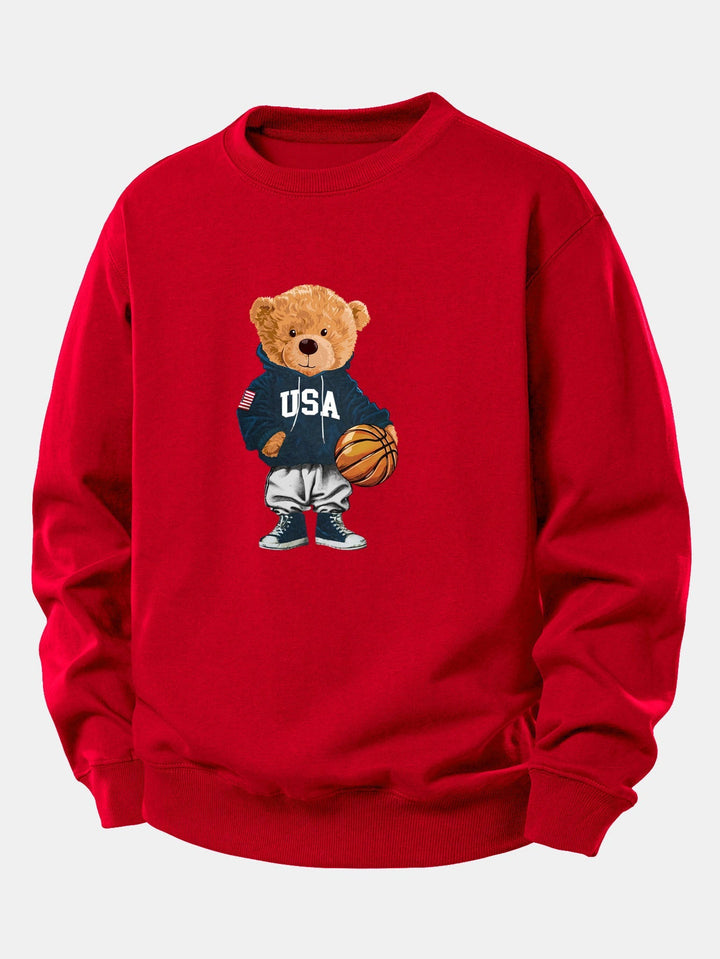 Basketball Bear Print Relax Fit Sweatshirt