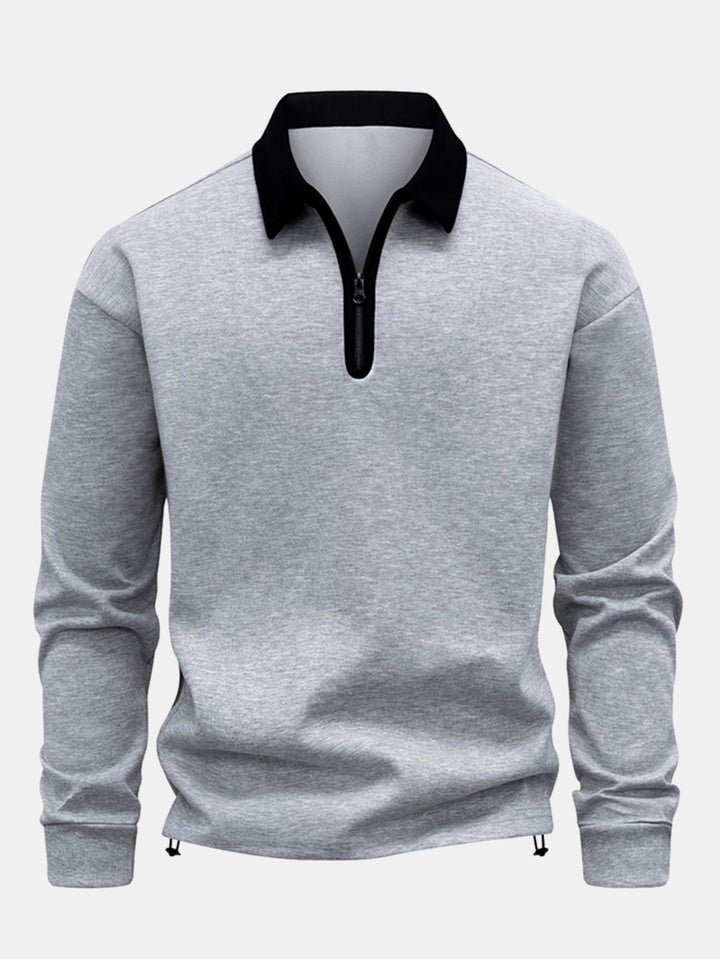 Contrast Zipper Polo Collar Sweatshirt