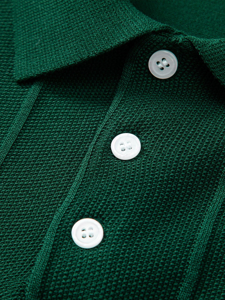 Stripe Jacquard Knit Polo Shirt & Straight Leg Ribbed Pants