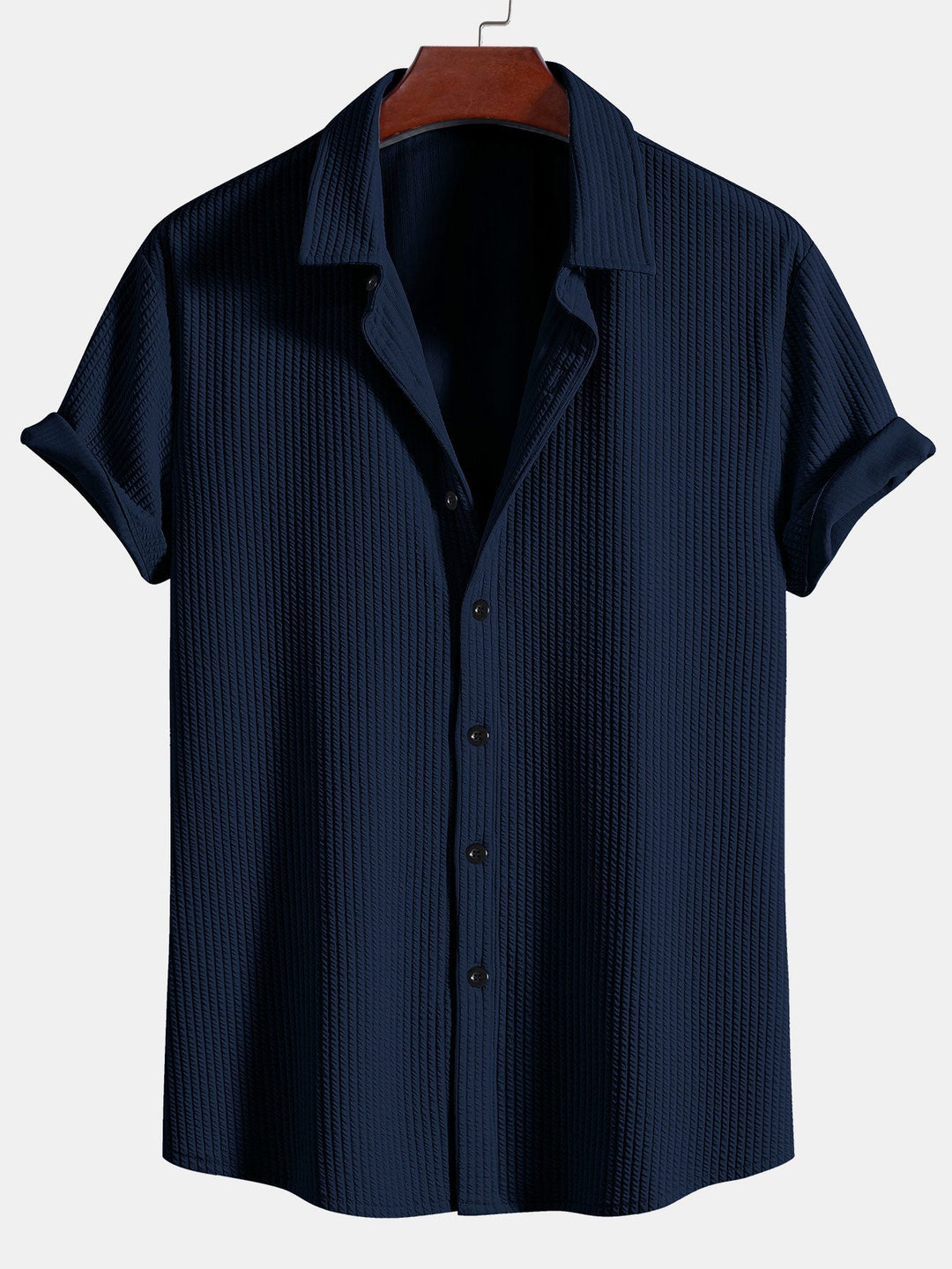 Muscle Fit Ribbed Button Up Shirt & Shorts