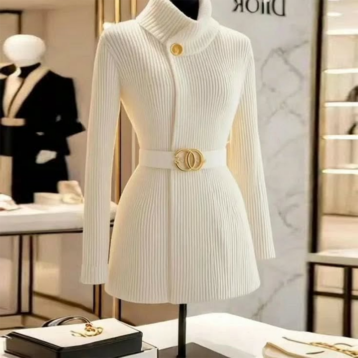 White Plain Mock Neck Long Sleeve Cardigan