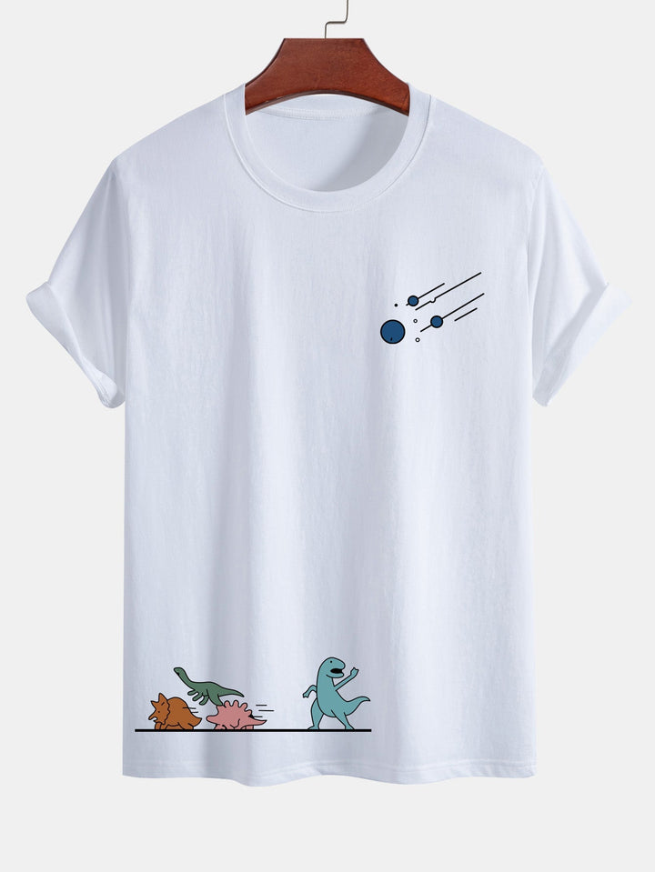Regular Fit Dinosaurs Avoid Meteorites Print Cotton T-Shirt