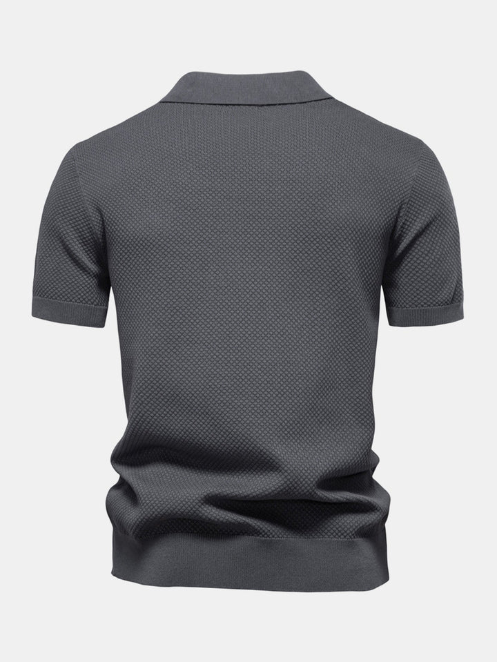 Pineapple Texture Knit V Neck Polo