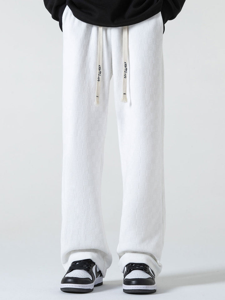 Checkerboard Textured Straight Leg Pants