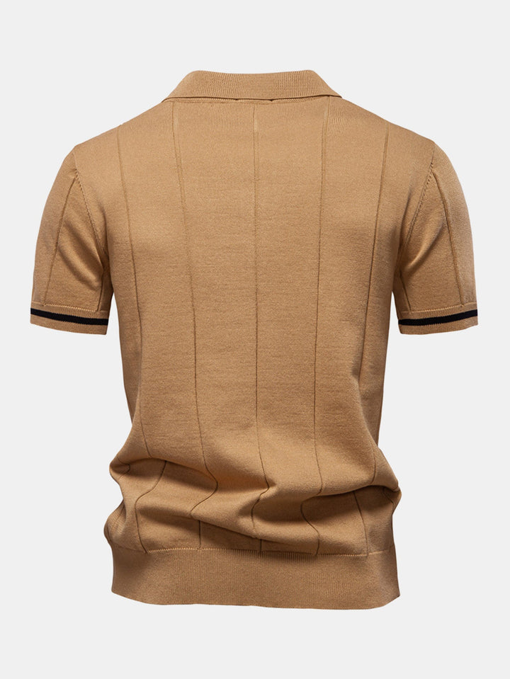 Contrast Trim Zipper Knit Polo Shirt