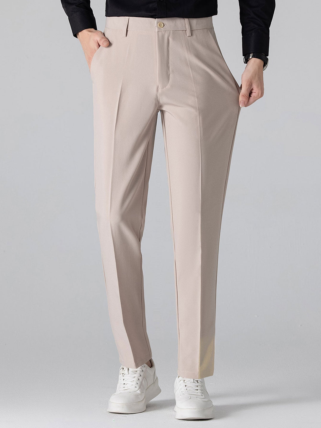 Contrast Trim Zipper Knit Polo Shirt & Slim Fit Tapered Trousers