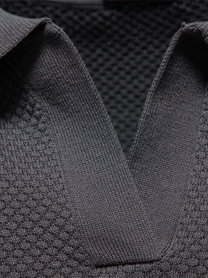 Pineapple Texture Knit V Neck Polo