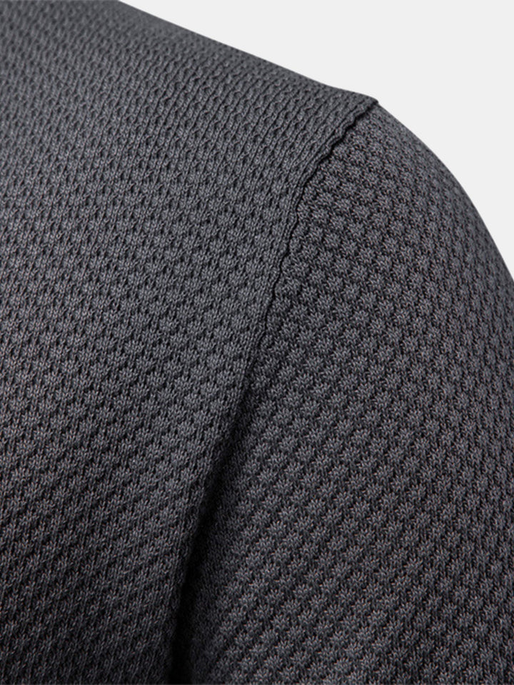 Pineapple Texture Knit V Neck Polo