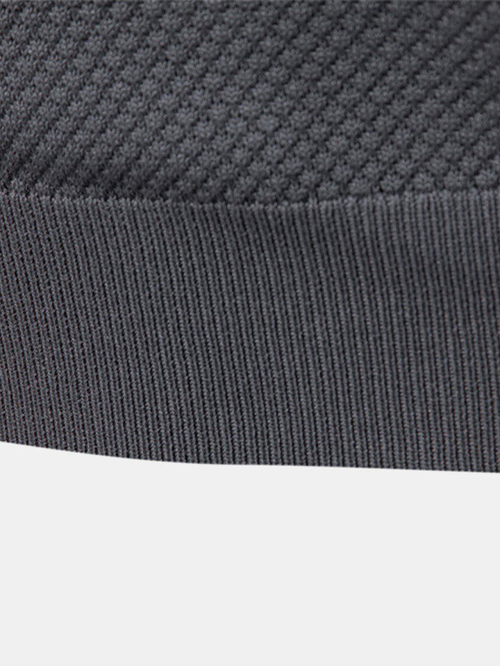 Pineapple Texture Knit V Neck Polo