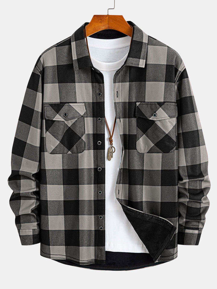 Flannel Fleece Lined Plaid Shirt With Pockets