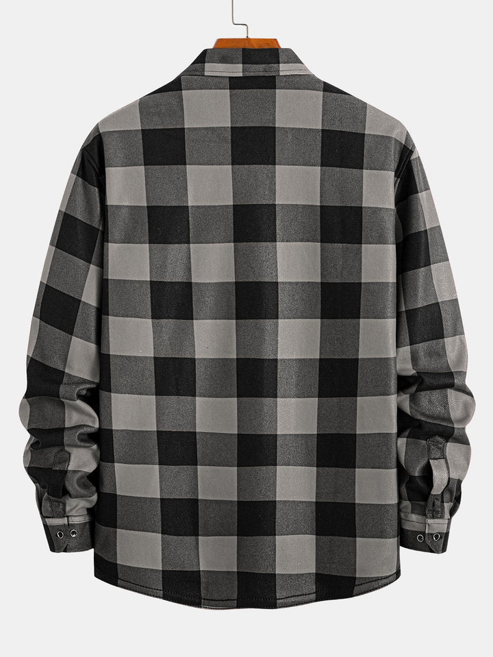 Flannel Fleece Lined Plaid Shirt With Pockets