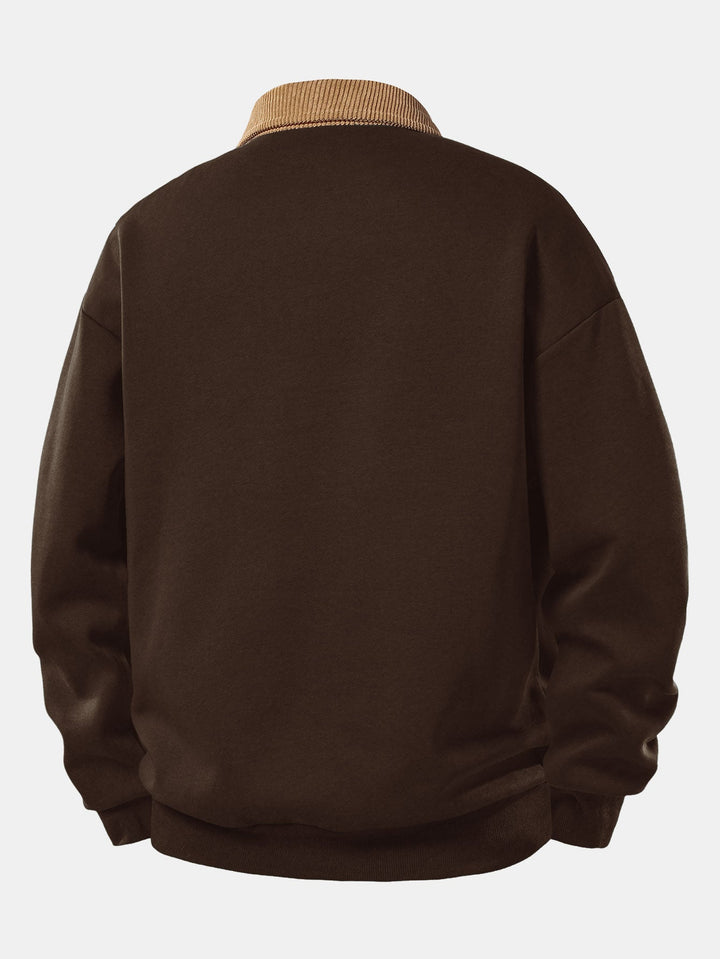 Relax Fit Men Print Contrast Corduroy Polo Collar Sweatshirt