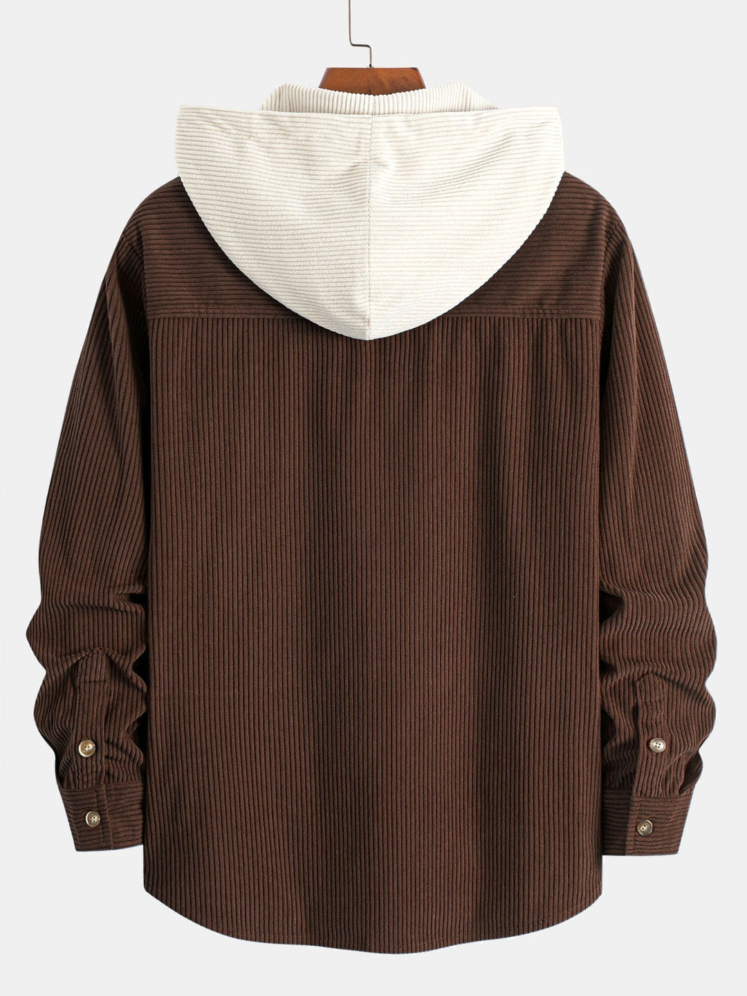 Long Sleeved Contrast Corduroy Hooded Shirt & Straight Leg Corduroy Pants