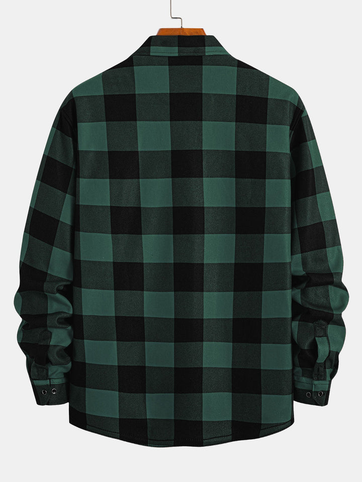 Flannel Fleece Lined Plaid Shirt With Pockets
