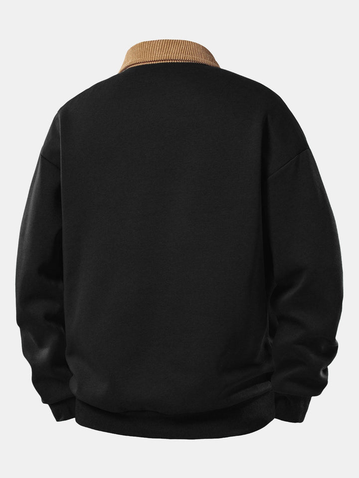 Relax Fit Contrast Corduroy Polo Collar Sweatshirt