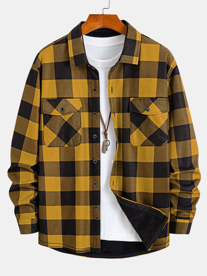 Flannel Fleece Lined Plaid Shirt With Pockets