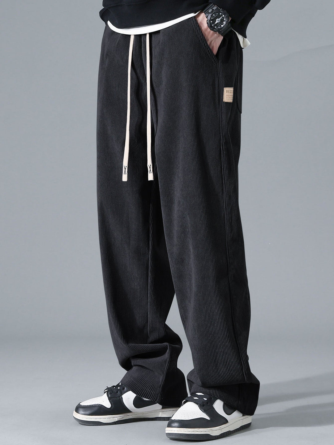 Relax Fit Contrast Corduroy Polo Collar Sweatshirt & Straight Leg Corduroy Pants