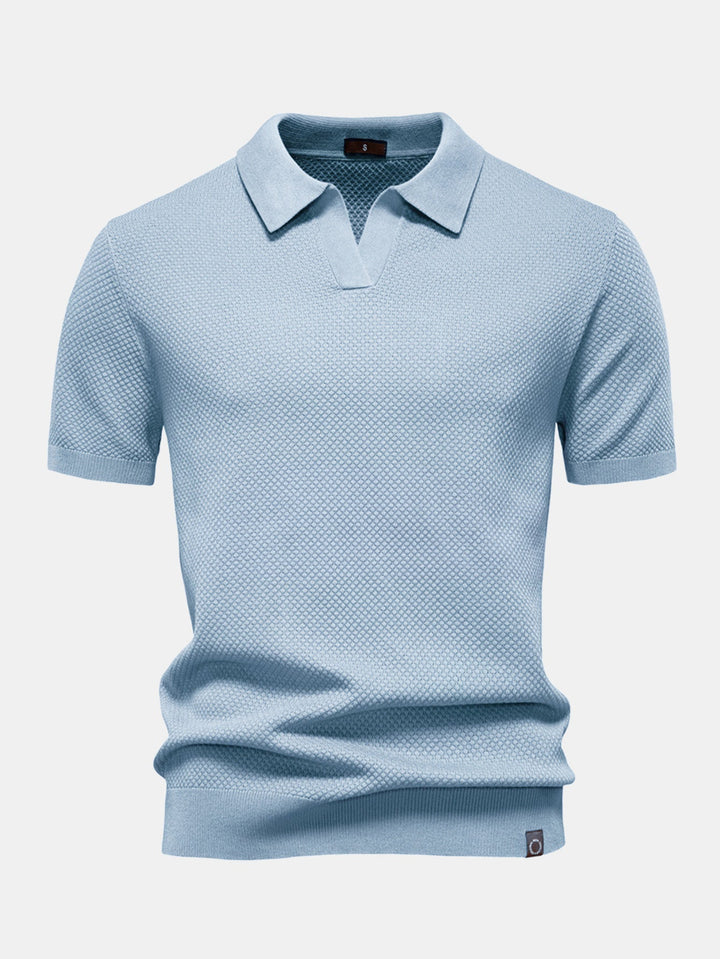 Pineapple Texture Knit V Neck Polo
