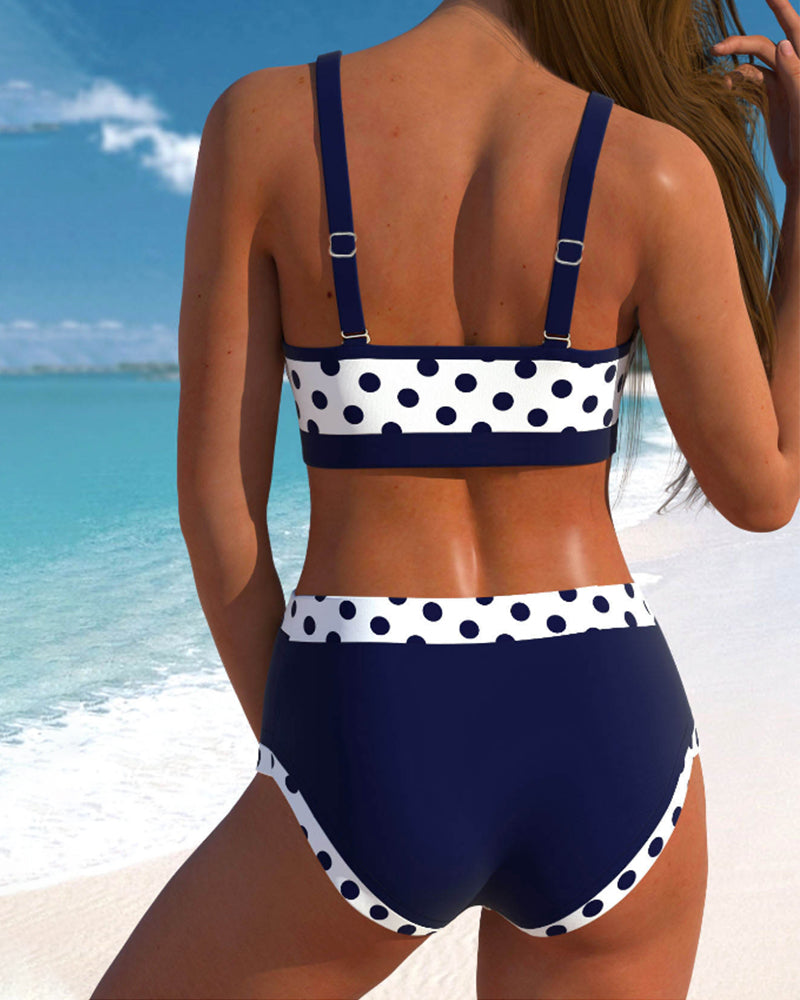 Wilson - High Waist Polka Dot Bikini with Patchwork Design