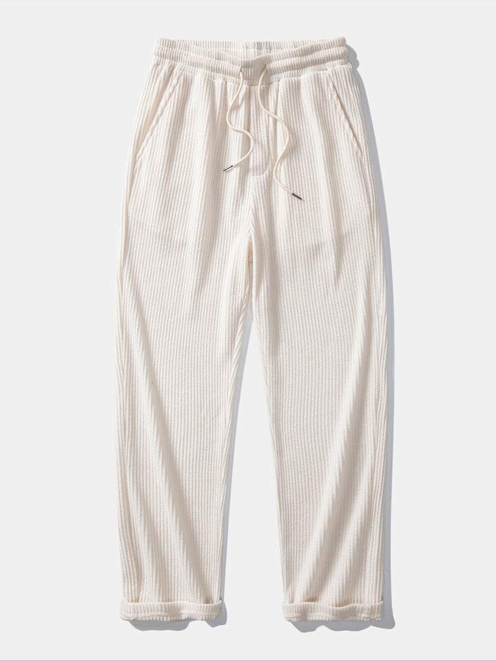 Long Sleeved Knitted Waffle Polo Shirt & Drawstring Knitted Waffle Pants