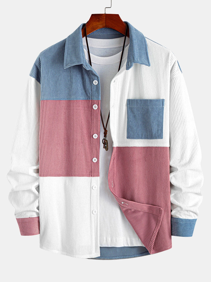 Relax Fit Color Block Corduroy Button Up Shirt