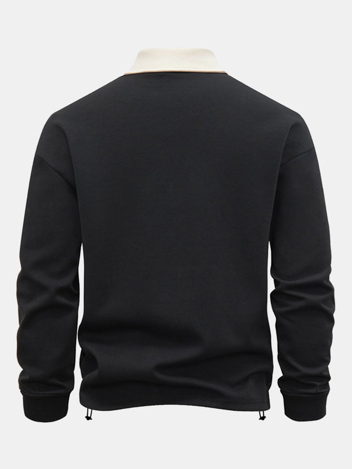 Contrast Zipper Polo Collar Sweatshirt