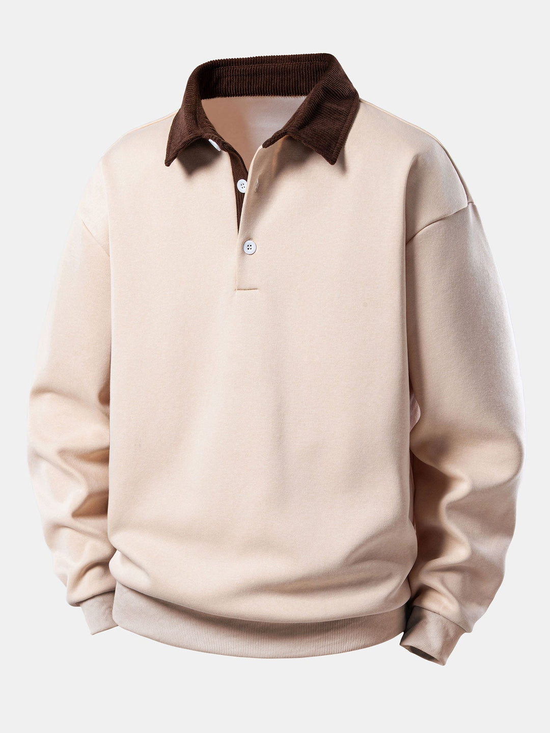 Relax Fit Contrast Corduroy Polo Collar Sweatshirt