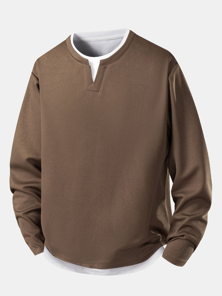 Relax Fit 2 In 1 Notched Collar Textured T-Shirt