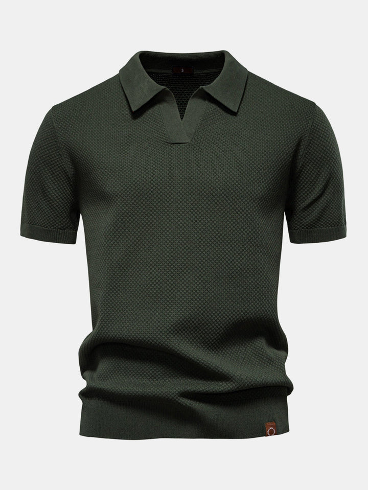 Pineapple Texture Knit V Neck Polo
