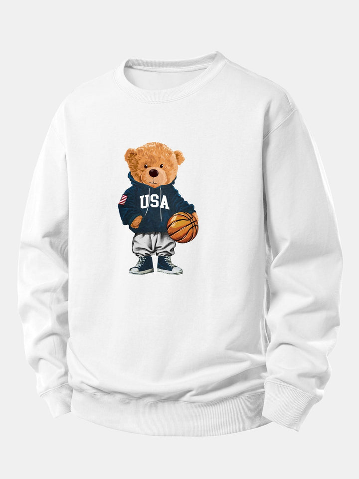 Basketball Bear Print Relax Fit Sweatshirt