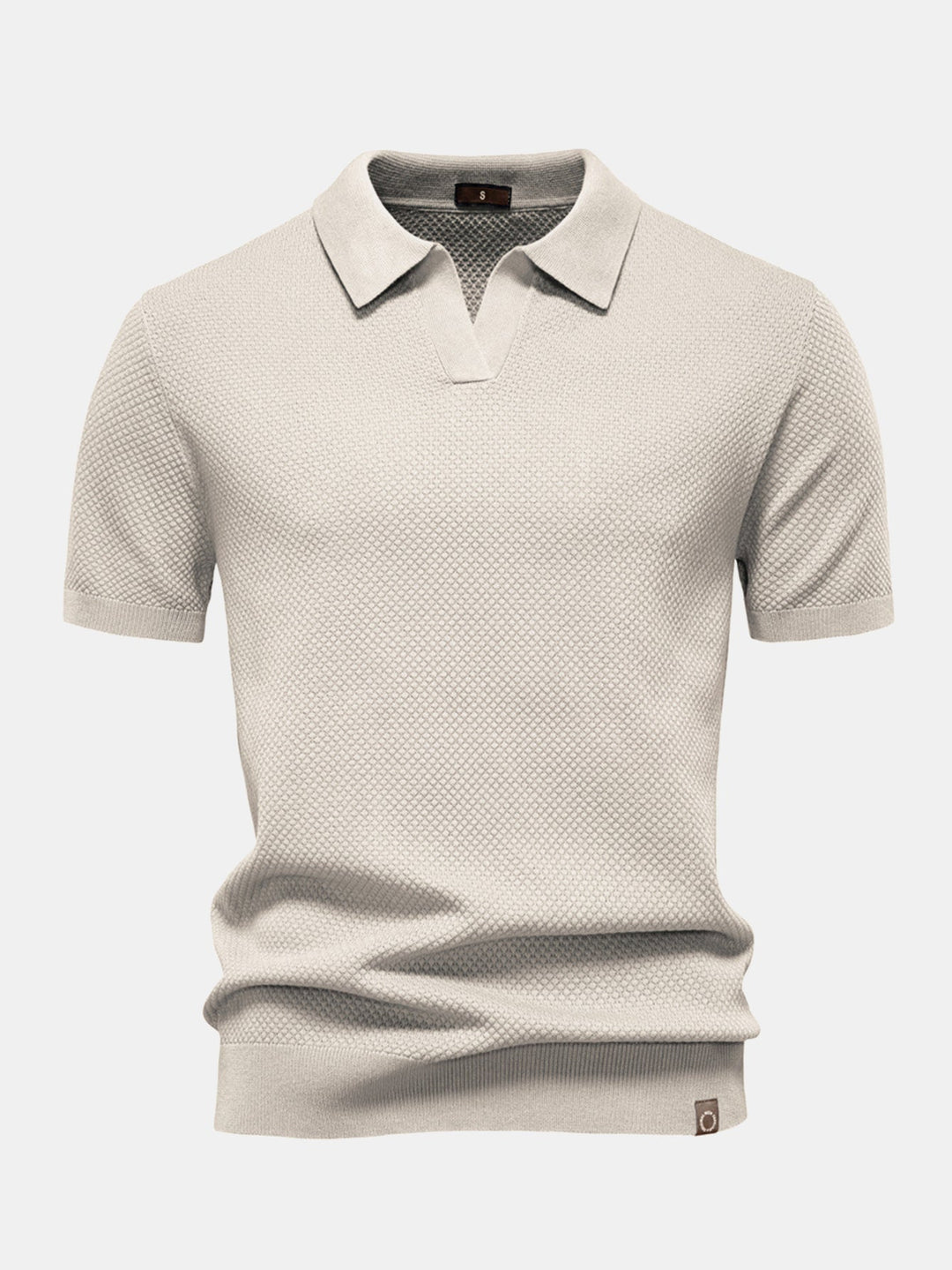 Pineapple Texture Knit V Neck Polo