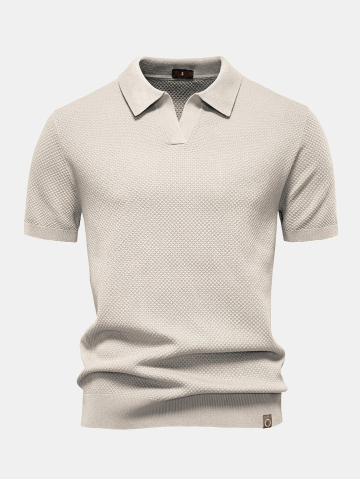Pineapple Texture Knit V Neck Polo