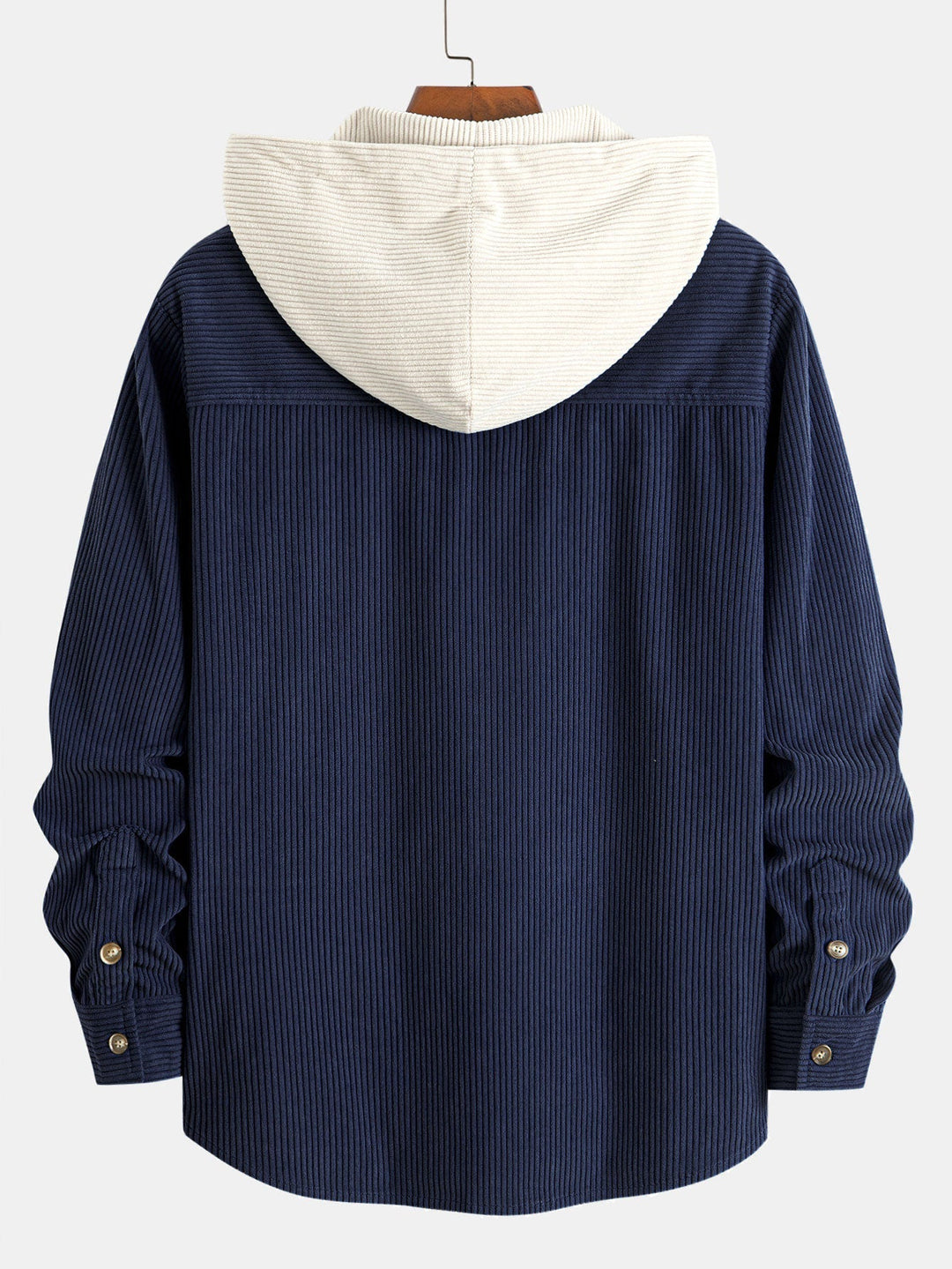 Long Sleeved Contrast Corduroy Hooded Shirt & Straight Leg Corduroy Pants