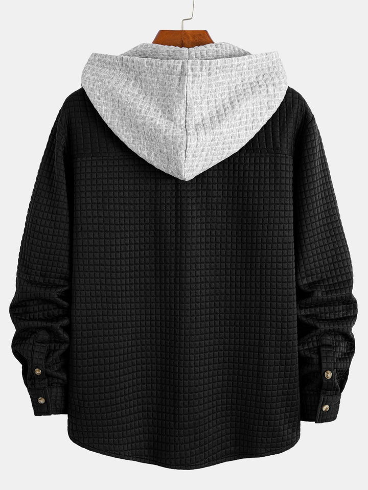 Contrast Waffle Hooded Shirt & Drawstring Waffle Jogger Pants