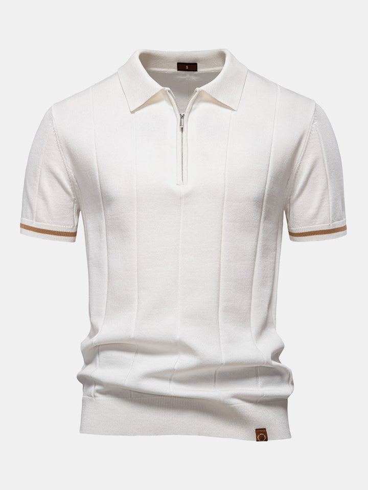 Contrast Trim Zipper Knit Polo Shirt